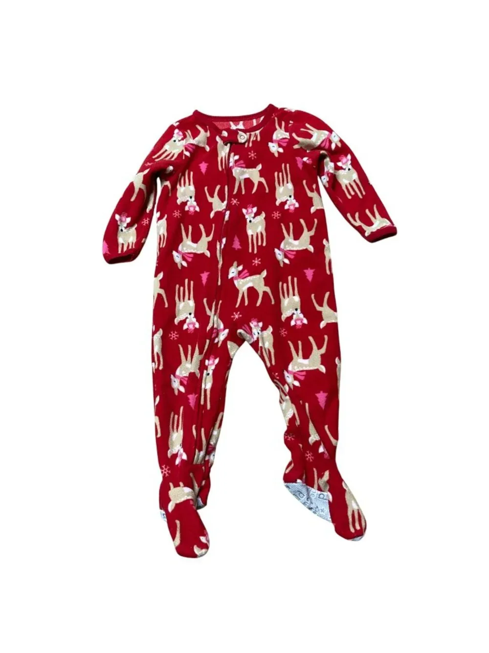 Child Of Mine By Carters 18M Red Fleece Footed Pajamas Reindeer Snowflake Print